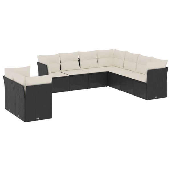 vidaXL Set Divani da Giardino 9 pz con Cuscini Nero in Polyrattan