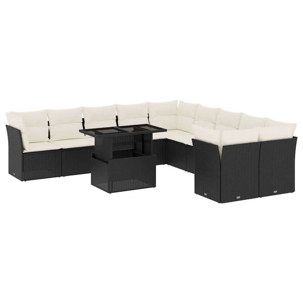 vidaXL Set Divani da Giardino 11 pz con Cuscini in Polyrattan Nero