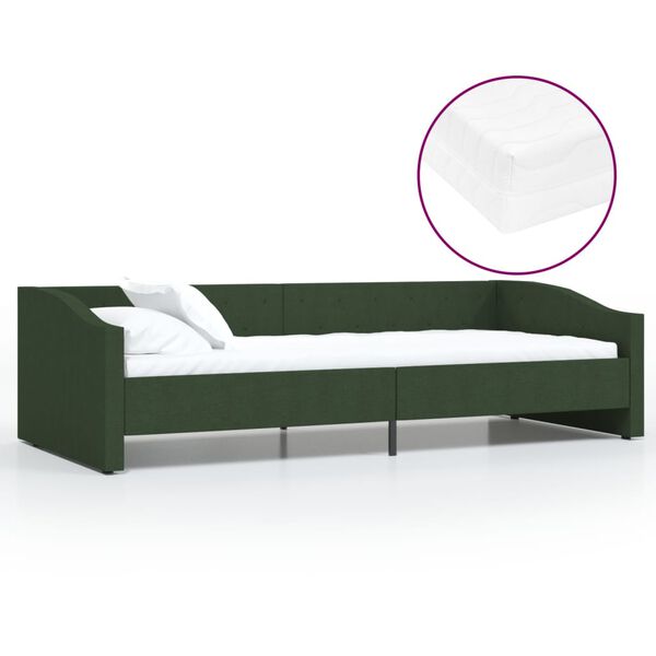 vidaXL Dormeuse con Materasso USB Verde Scuro in Tessuto 90x200 cm