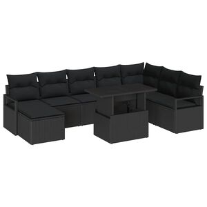 vidaXL Set Divano da Giardino con archiviazione 9 pcs Nero Poly Rattan