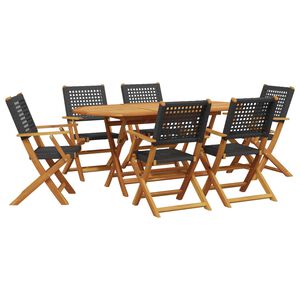 vidaXL Set Pranzo Giardino 7 pz Nero in Polyrattan e Legno Massello
