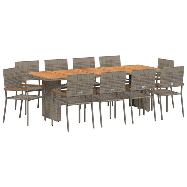 vidaXL Set da Pranzo per Giardino 11 pcs Grigio polyrattan