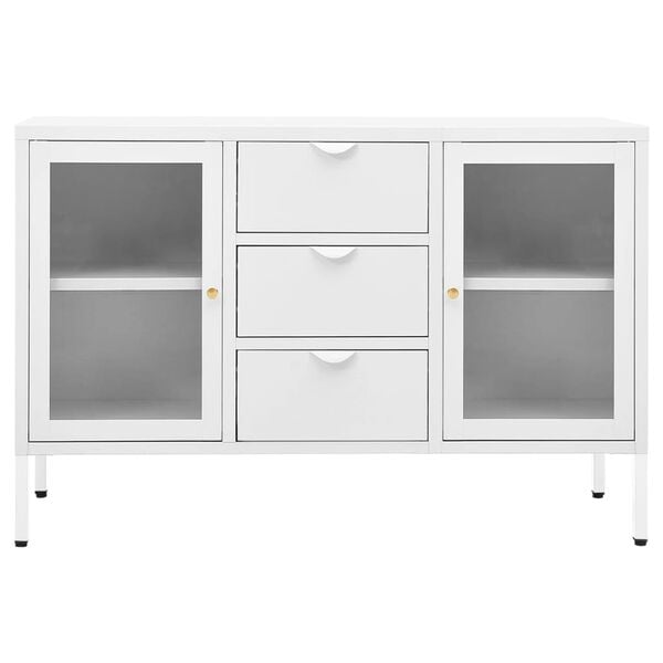 vidaXL Credenza Bianca 105x35x70 cm in Acciaio e Vetro Temperato