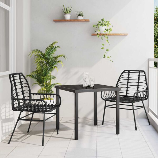vidaXL Set da Pranzo per Giardino 3 pcs Nero polyrattan