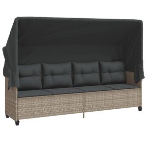 vidaXL Lettino con Baldacchino e Cuscini Grigio Chiaro&nbsp;in Polyrattan