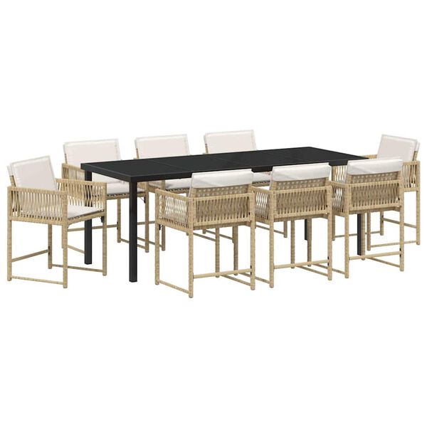 vidaXL Set da Pranzo per Giardino 9 pcs Beige polyrattan