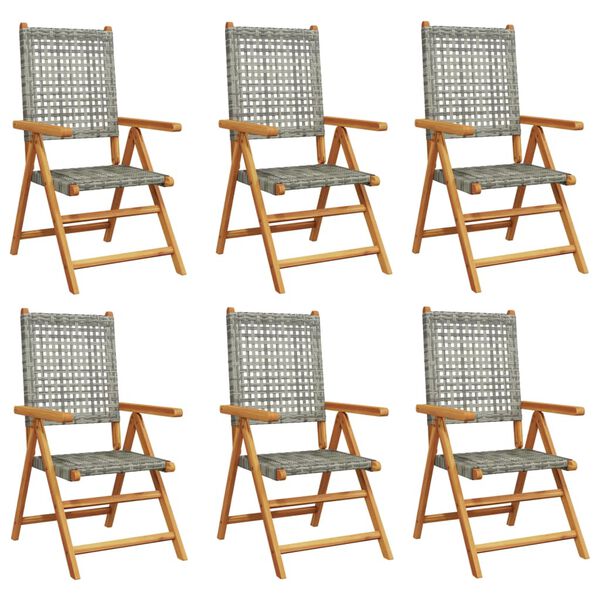 vidaXL Sedie Giardino Reclinabili 6pz Grigie Polyrattan Legno Massello