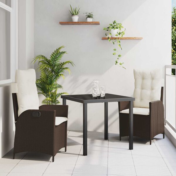 vidaXL Set da Pranzo per Giardino con cuscino 3 pcs Marrone polyrattan