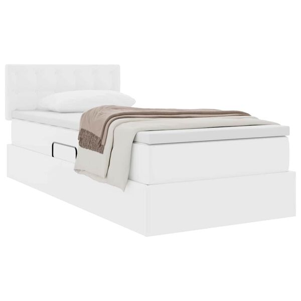 vidaXL Letto con contenitore e materasso Bianco Puro 90 x 190 cm