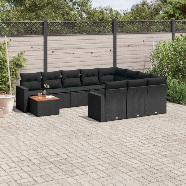 vidaXL Set Divani da Giardino 11 pz con Cuscini in Polyrattan Nero