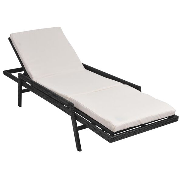 vidaXL Lettino Prendisole con Cuscino in Polyrattan Nero
