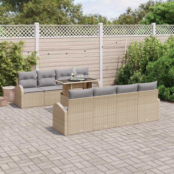 vidaXL Set Divano da Giardino con cuscino 7 pcs Beige Poly Rattan
