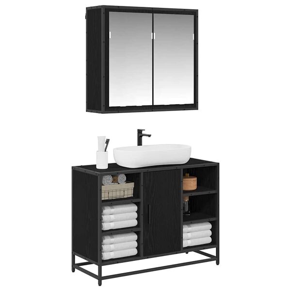 vidaXL Set di mobili per il bagno 2 pcs Rovere nero Legno multistrato
