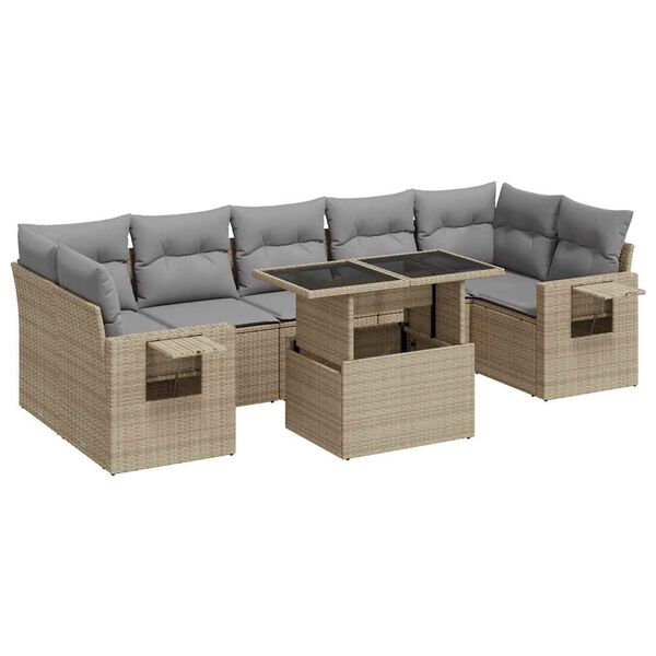 vidaXL Set Divano da Giardino 8 pz con Cuscini Beige in Polyrattan