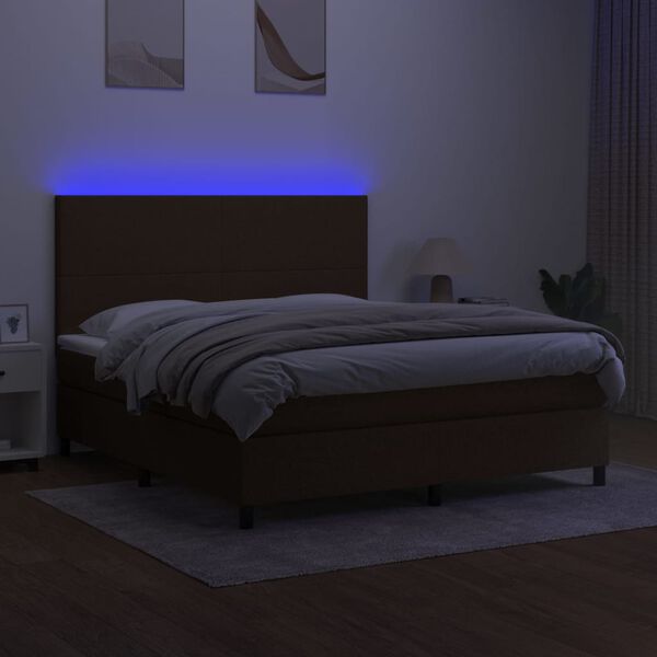 vidaXL Letto a Molle Materasso e LED MarroneScuro 180x200cm in Tessuto