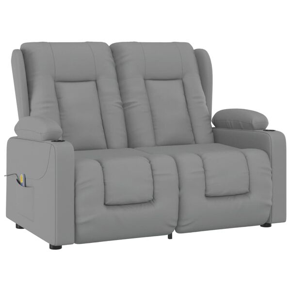 vidaXL Divano Massaggio 2 Posti con Portabicchieri Grigio Similpelle