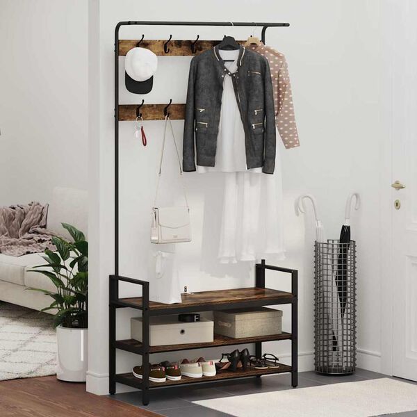 vidaXL Appendiabiti Rovere fum&eacute; 95 x 34 x 184 cm Legno multistrato