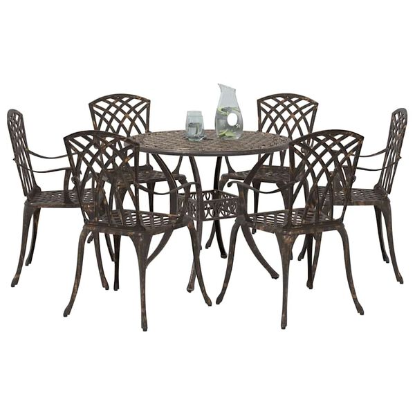 vidaXL Set da Pranzo per Giardino 7 pcs Bronzo 90 x 90 x 75 cm