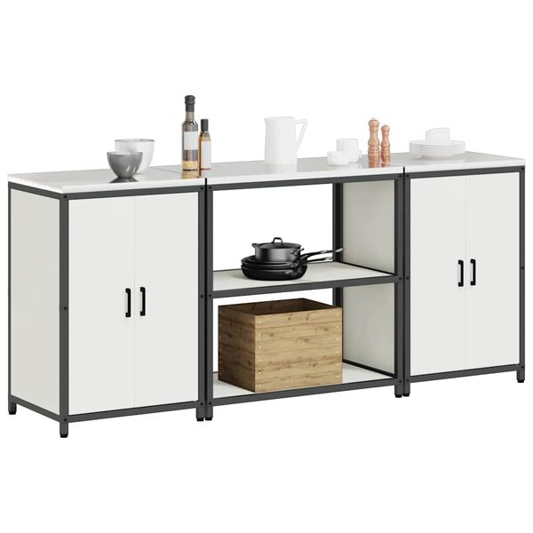 vidaXL Set di Stoccaggio per Cucina con porta 3 pcs Bianco Acciaio