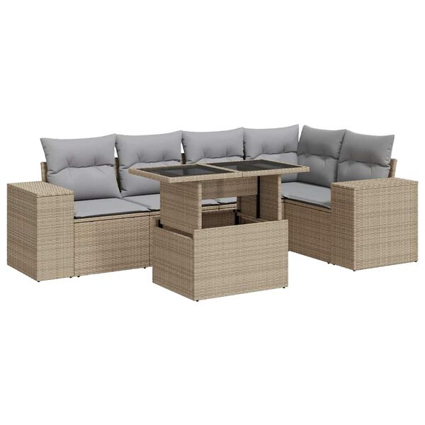 vidaXL Set Divano da Giardino 6 pz con Cuscini Beige in Polyrattan