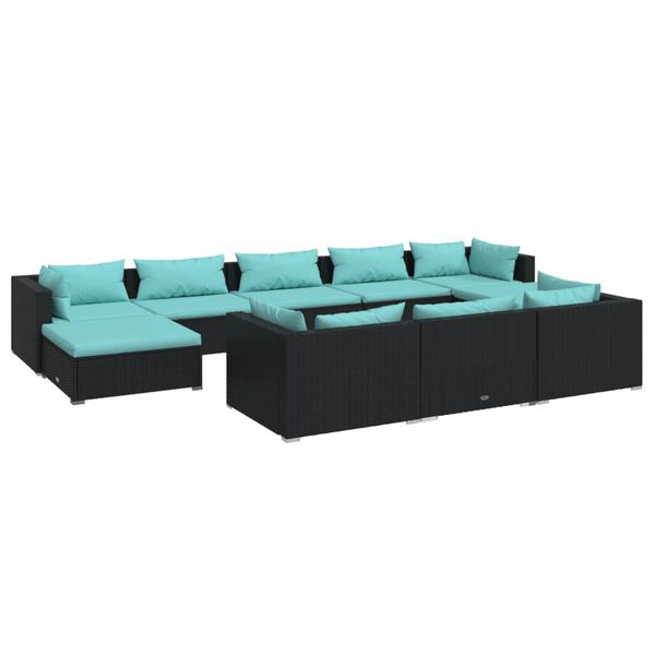 vidaXL Set Divani da Giardino 10 pz con Cuscini in Polyrattan Nero