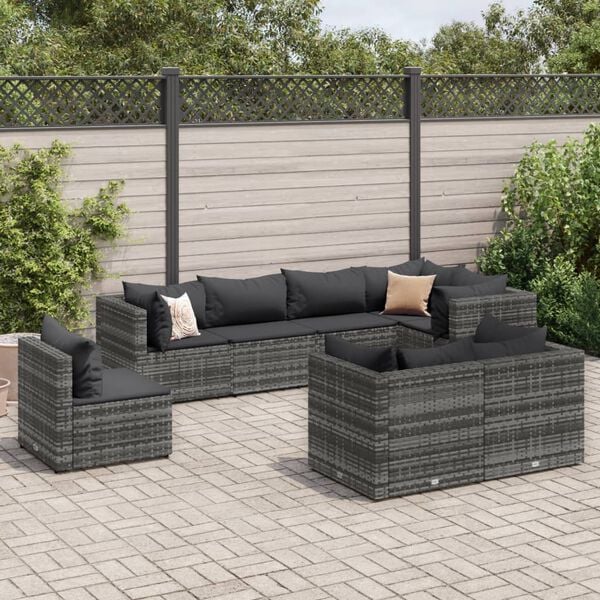 vidaXL Set Divani da Giardino 8 pz con Cuscini in Polyrattan Grigio