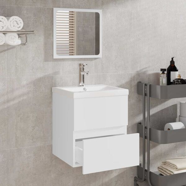 vidaXL Mobile da Bagno con Specchio Bianco in Legno Multistrato