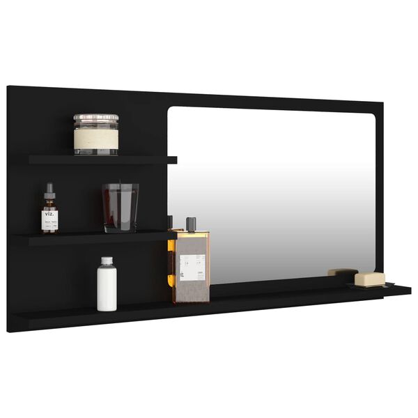vidaXL Specchio da Bagno Nero 90x10,5x45 cm in Legno Multistrato