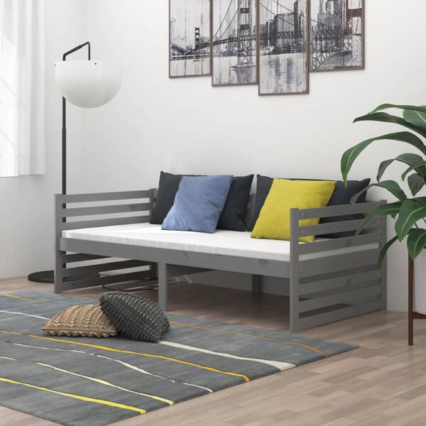 vidaXL Divano Letto con Materasso 90x200 cm Grigio in Legno di Pino
