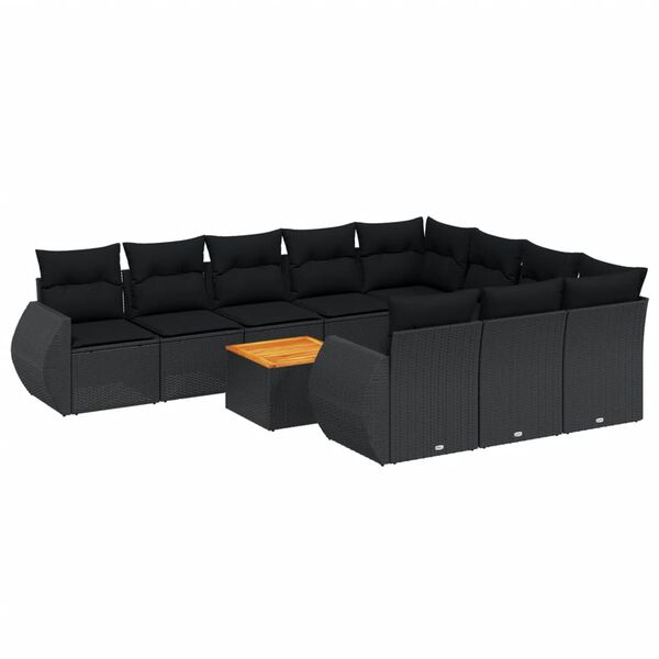vidaXL Set Divani da Giardino 11 pz con Cuscini in Polyrattan Nero