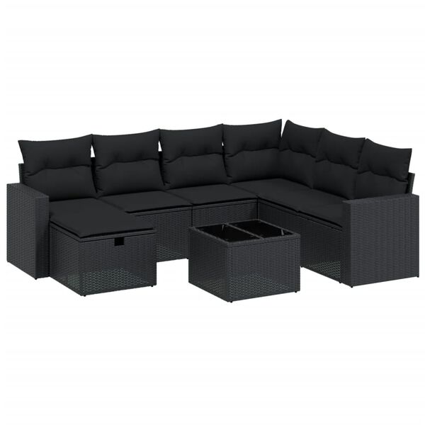 vidaXL Set Divani da Giardino con Cuscini 8 pz Nero in Polyrattan