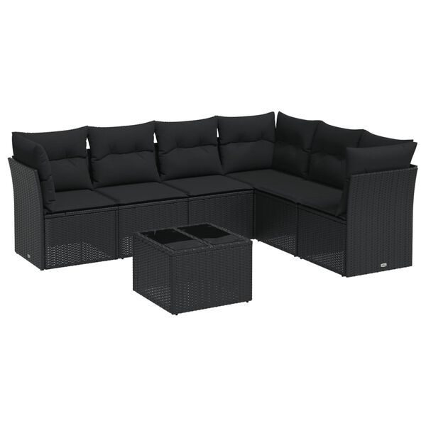 vidaXL Set Divani da Giardino con Cuscini 7pz Nero Polyrattan
