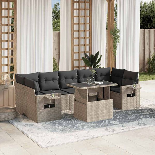 vidaXL Set Divano da Giardino 8pz con Cuscini Grigio Chiaro Polyrattan