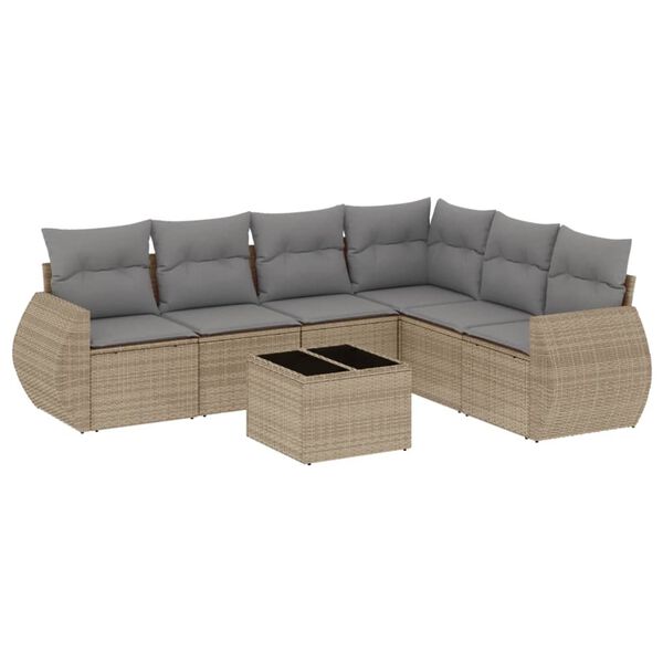 vidaXL Set Divani da Giardino 7 pz con Cuscini Beige in Polyrattan