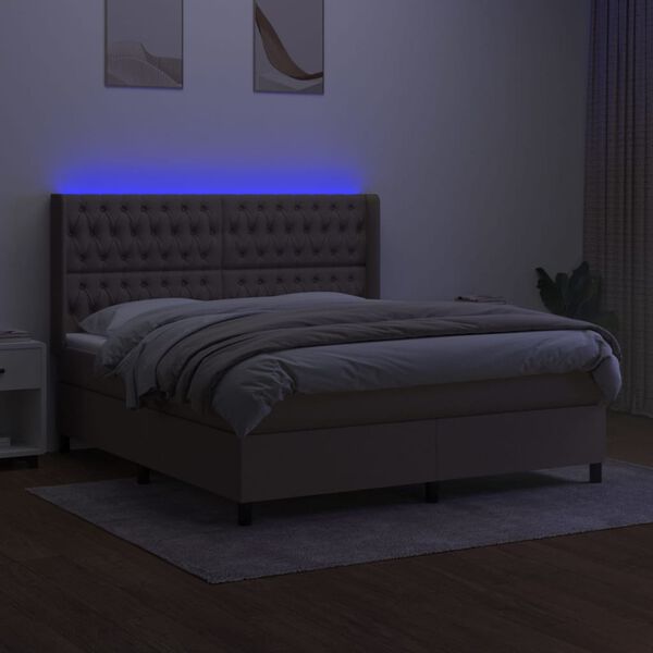 vidaXL Letto a Molle con Materasso e LED Tortora 160x200 cm in Tessuto