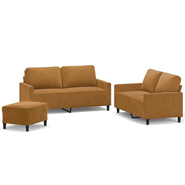 vidaXL Set di Divani 3 pz con Cuscini Marrone in Velluto