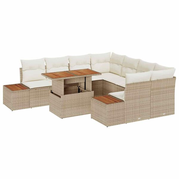 vidaXL Set da Pranzo per Giardino con cuscino 9 pcs Beige e Crema