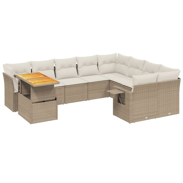 vidaXL Set Divano da Giardino 10 pz con Cuscini Beige in Polyrattan