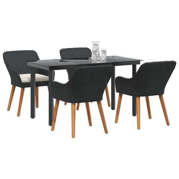 vidaXL Set da Pranzo per Giardino con cuscino 5 pcs Nero polyrattan
