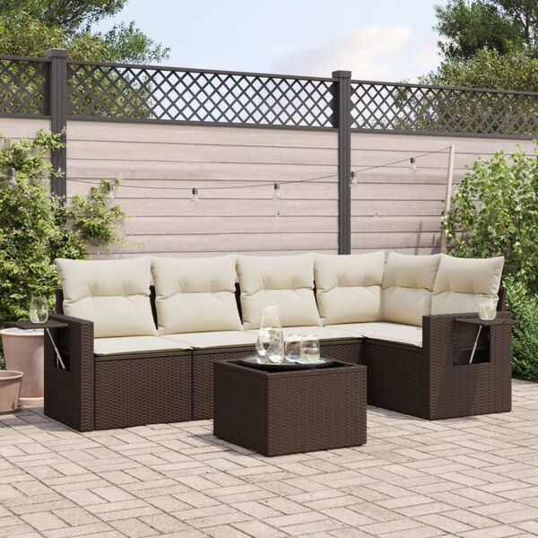 vidaXL Set Divano da Giardino 6 pz con Cuscini Marrone in Polyrattan