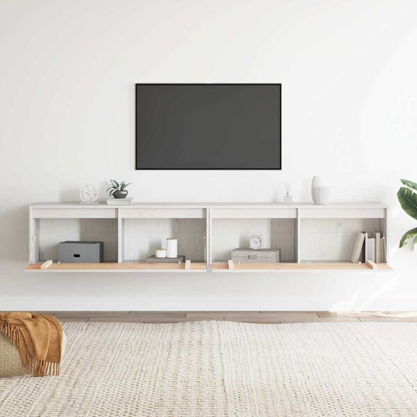 vidaXL Pensili 2 pz Bianchi 100x30x35 cm in Legno Massello di Pino