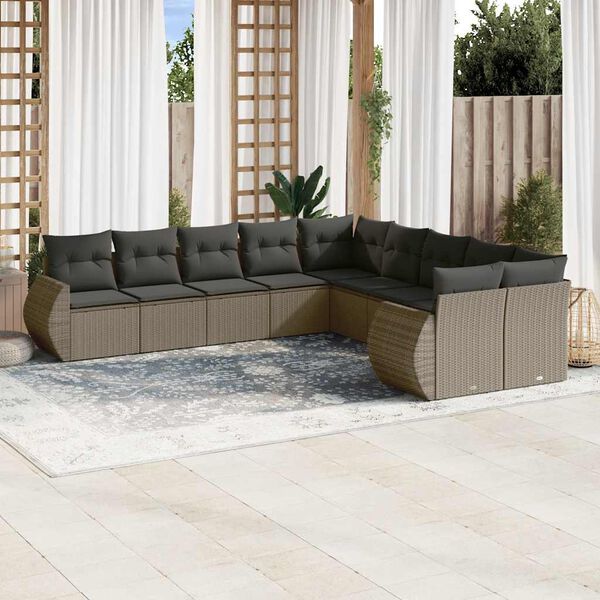 vidaXL Set Divano Giardino 10 pz con Cuscini Grigio Chiaro Polyrattan