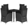 vidaXL Set da Pranzo da Giardino 5 pz Nero con Cuscini in Polyrattan