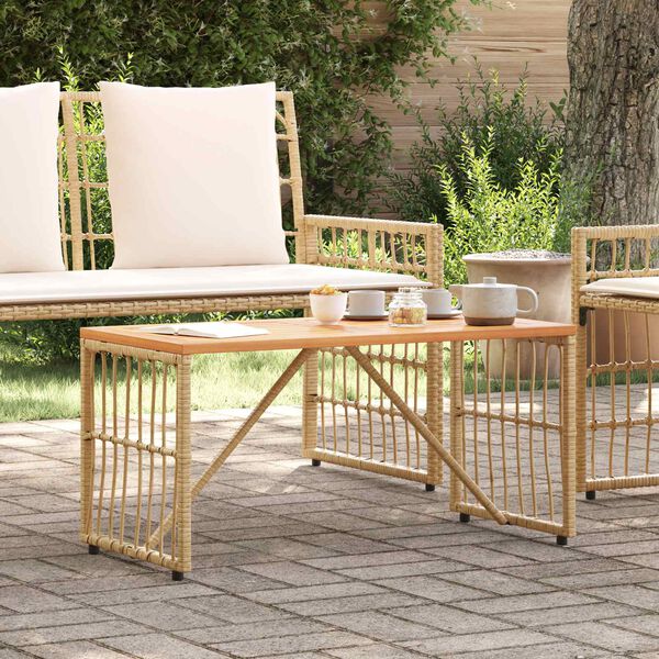 vidaXL Tavolo da Esterno Naturale 80 x 40 x 40 cm Acciaio e Polyrattan