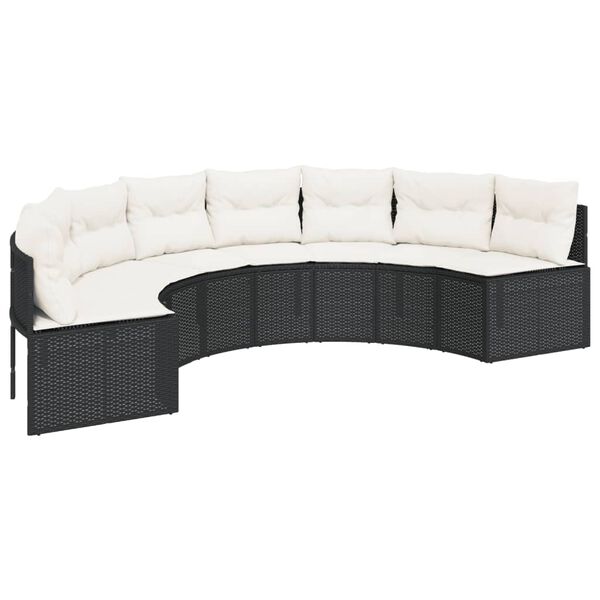 vidaXL Divano Giardino Tavolo e Cuscini Semicircolare Nero Polyrattan