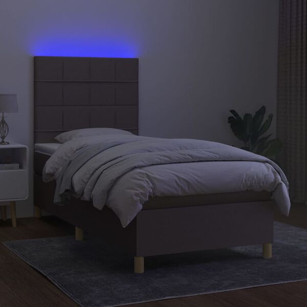 vidaXL Letto a Molle con Materasso e LED Tortora 80x200 cm in Tessuto