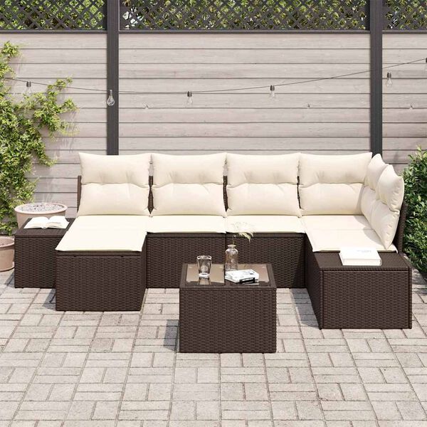 vidaXL Set Divano da Giardino 6 pcs Marrone e Crema polyrattan
