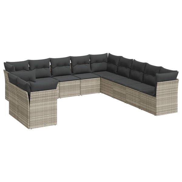 vidaXL Set Divani da Giardino 11 pz con Cuscini in Polyrattan Grigio