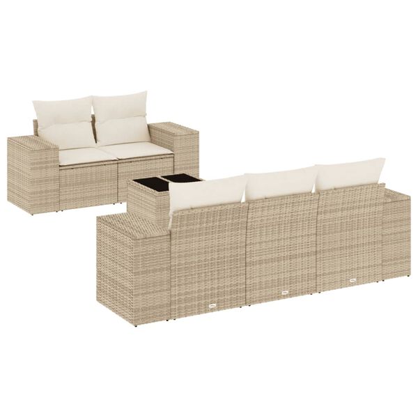 vidaXL Set Divano da Giardino 6 pz con Cuscini Beige in Polyrattan