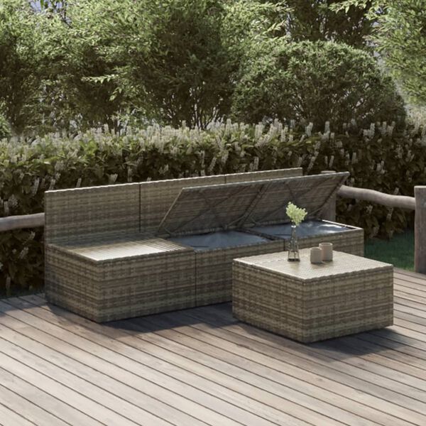 vidaXL Set Divani da Giardino 4 pz con Cuscini in Polyrattan Grigio